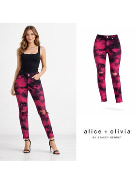NEW Alice Olivia GENEVIEVE TIE DYE DISTRESSED BAGGY JEANS Size 25